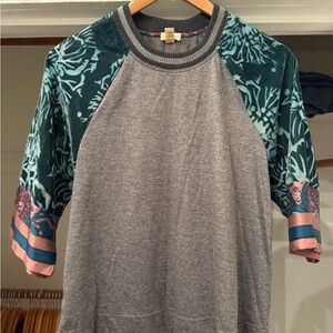 Anthropologie Gray and Green Scarf and Velvet Blouse